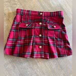 H&M Girls Red Plaid Mini Skirt with Buttons